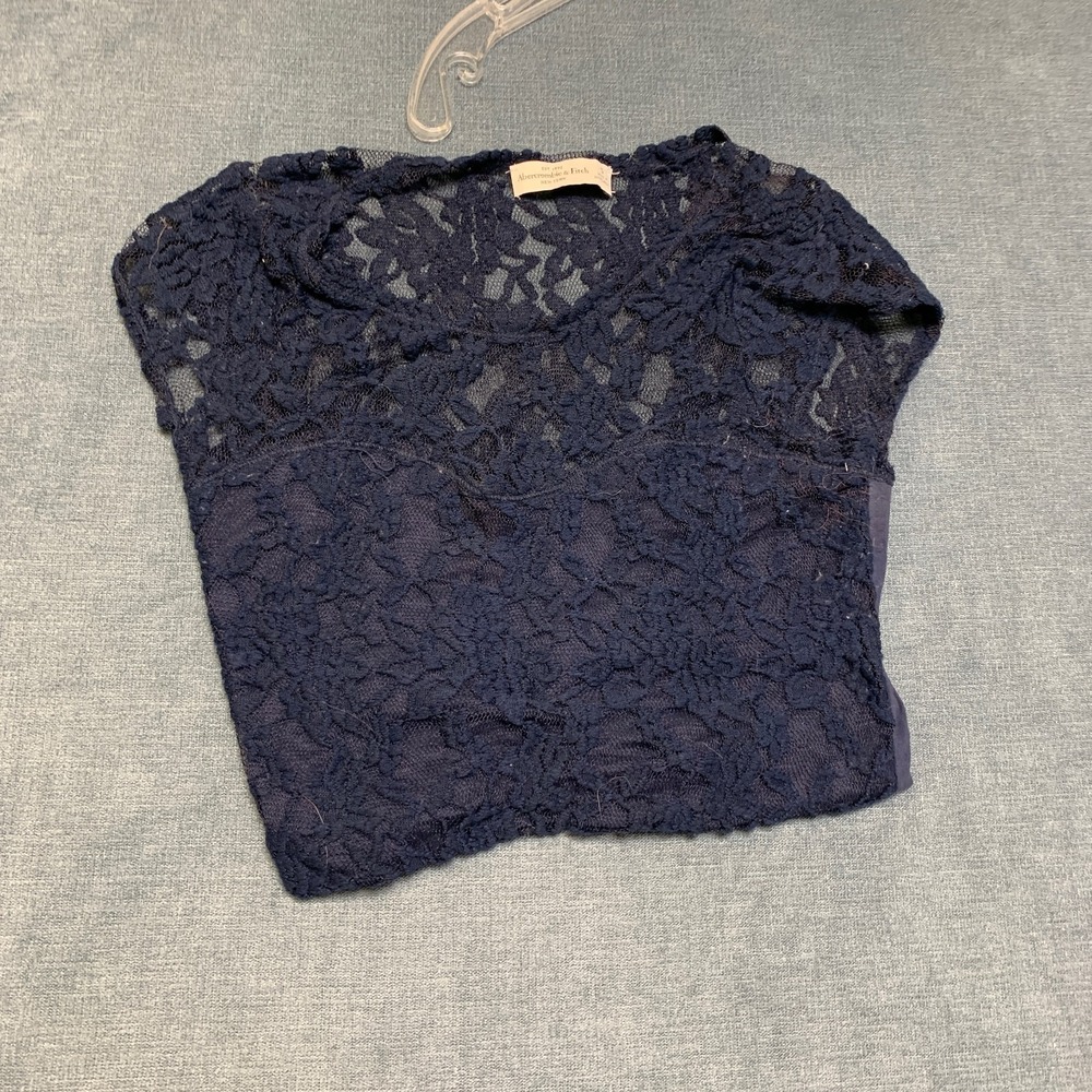 Abercrombie & Fitch Floral Lace Blouse Top Womens S Navy Blue Cap Sleeve Party